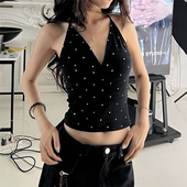 WEIRD 性感露背百搭上衣潮 复古波点印花挂脖背心女 PUSS 街头时尚