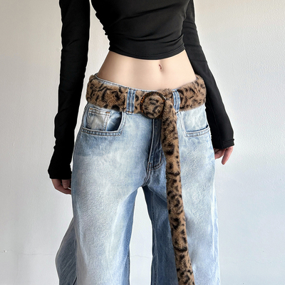 WEIRDPUSS美式复古豹纹毛毛腰带