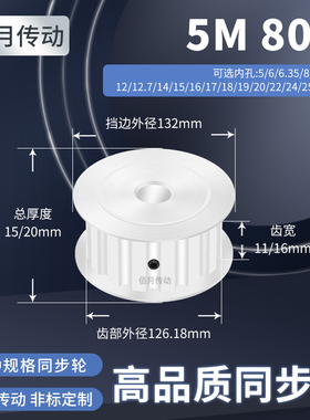 同步轮5M80齿AF型齿宽11/16内孔101215192同步带皮带轮铝同步带轮