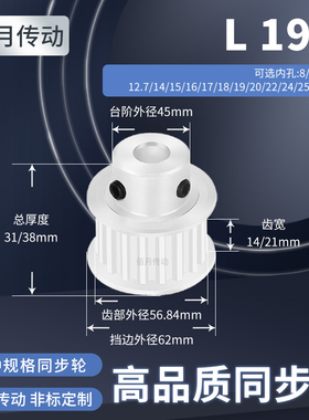 同步轮L19齿BF齿宽14/21内孔8/10/12/14/1减速铝合金齿形同步带轮
