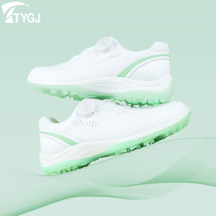 高尔夫球鞋女士防水防滑旋转钮鞋带鞋子固定钉轻便捷白绿色运动鞋