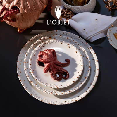 L'OBJET法国进口Haas Mojave金色点缀陶瓷餐盘西餐盘创意甜点盘