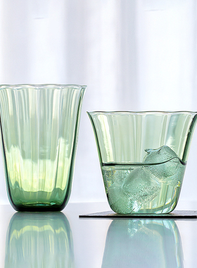 YYUN/昀 复古绿水杯玻璃杯手工耐热公道杯清酒杯果汁杯热饮杯礼物