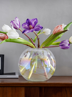 昀/YYUN 幻彩玻璃花瓶摆件客厅玄关鲜花插花瓶高级感桌面花艺手工
