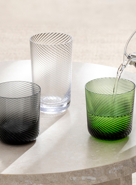 昀/yyun 手工制玻璃杯水杯螺旋纹家用茶杯牛奶杯创意果汁杯啤酒杯