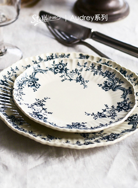 日本Studio M复古印花陶瓷餐盘水果盘甜品盘家用早餐盘日式餐具