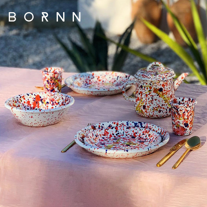 土耳其Bornn进口手工泼墨碗搪瓷盘子沙拉盘 家用托盘珐琅碗碟餐具,餐饮具,盘,淘宝优惠券,粉丝福利购,淘宝优惠卷