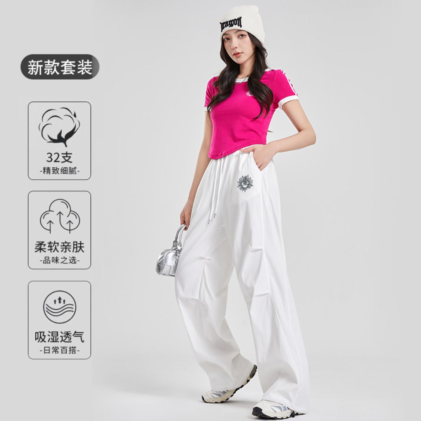 (酷丝棉)美式短款撞色圆领T恤