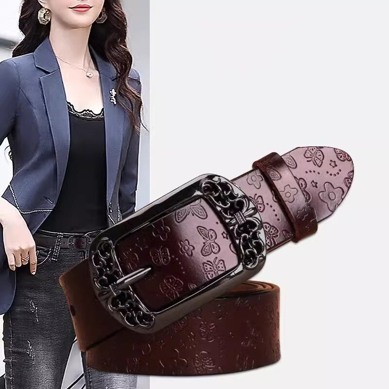 现货批发腰间女士针扣牛皮宽皮带女式真皮腰带裤腰带一件代发