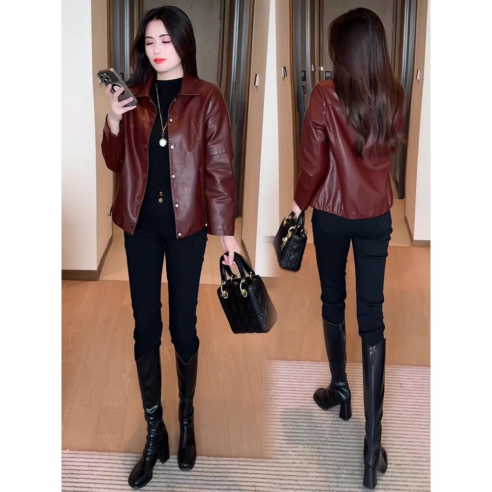 MONLOUVE时尚短款皮衣外套女2025秋季新款洋气显瘦小个子百搭皮夹