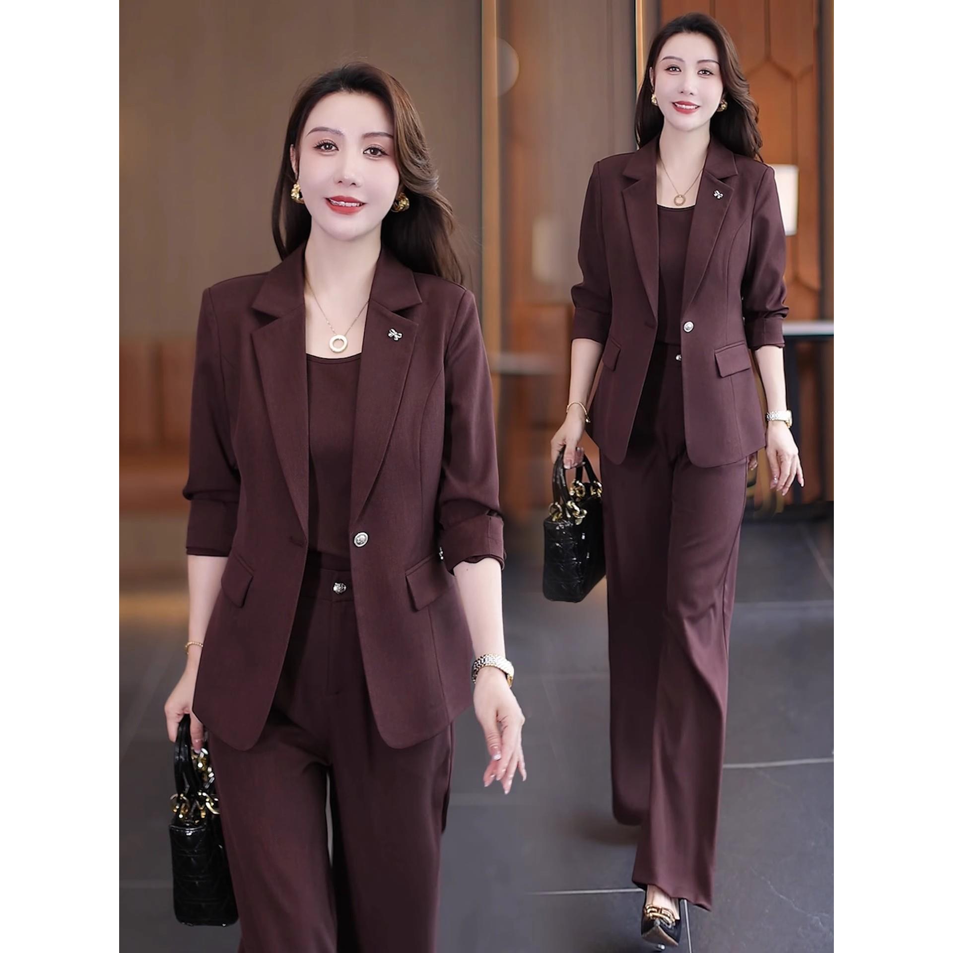 MONLOUVE时尚气质职业套装女秋季新款洋气小西装外套吊带阔腿裤显