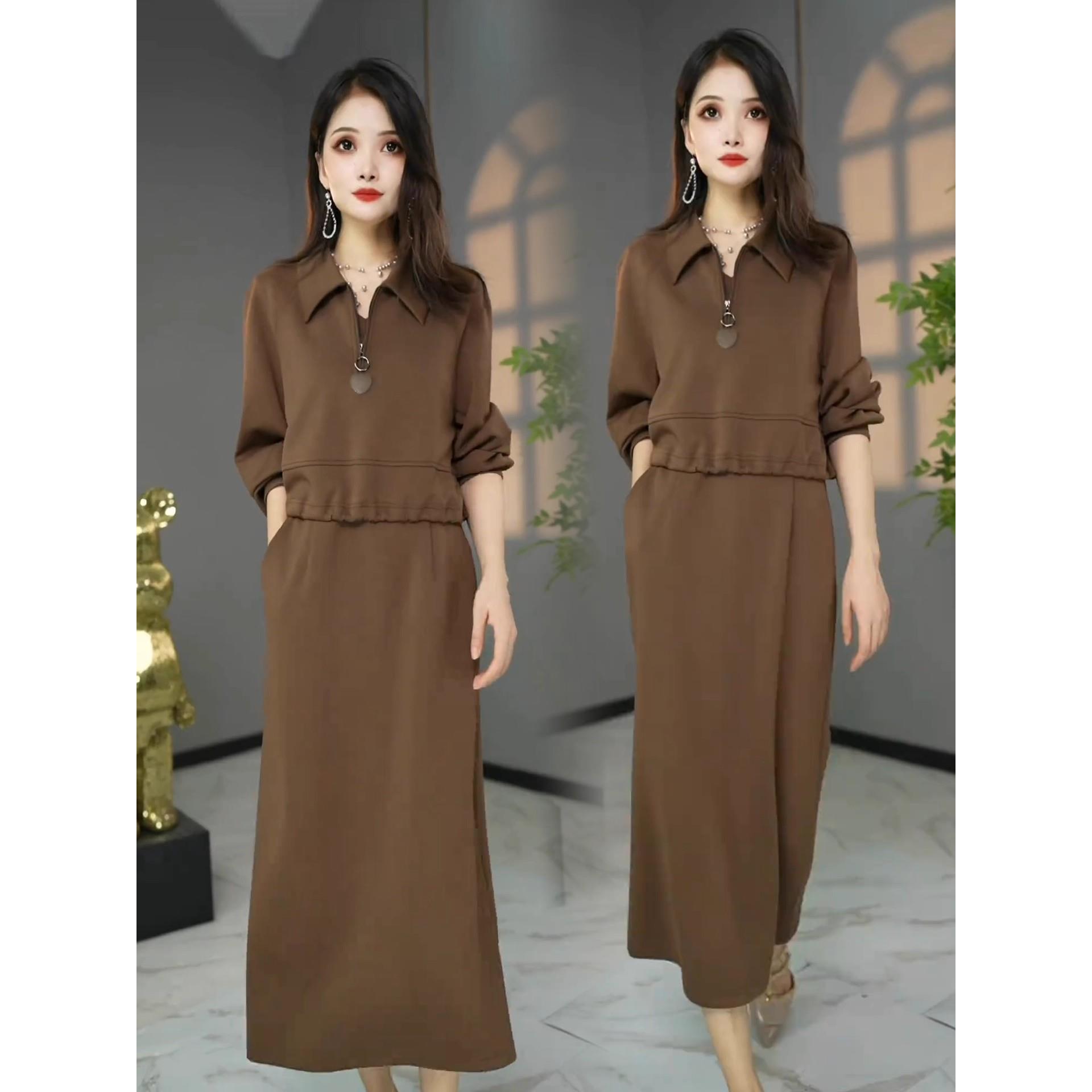 MONLOUVE时尚休闲套装裙女2025秋季新款宽松显瘦长袖卫衣背心裙减