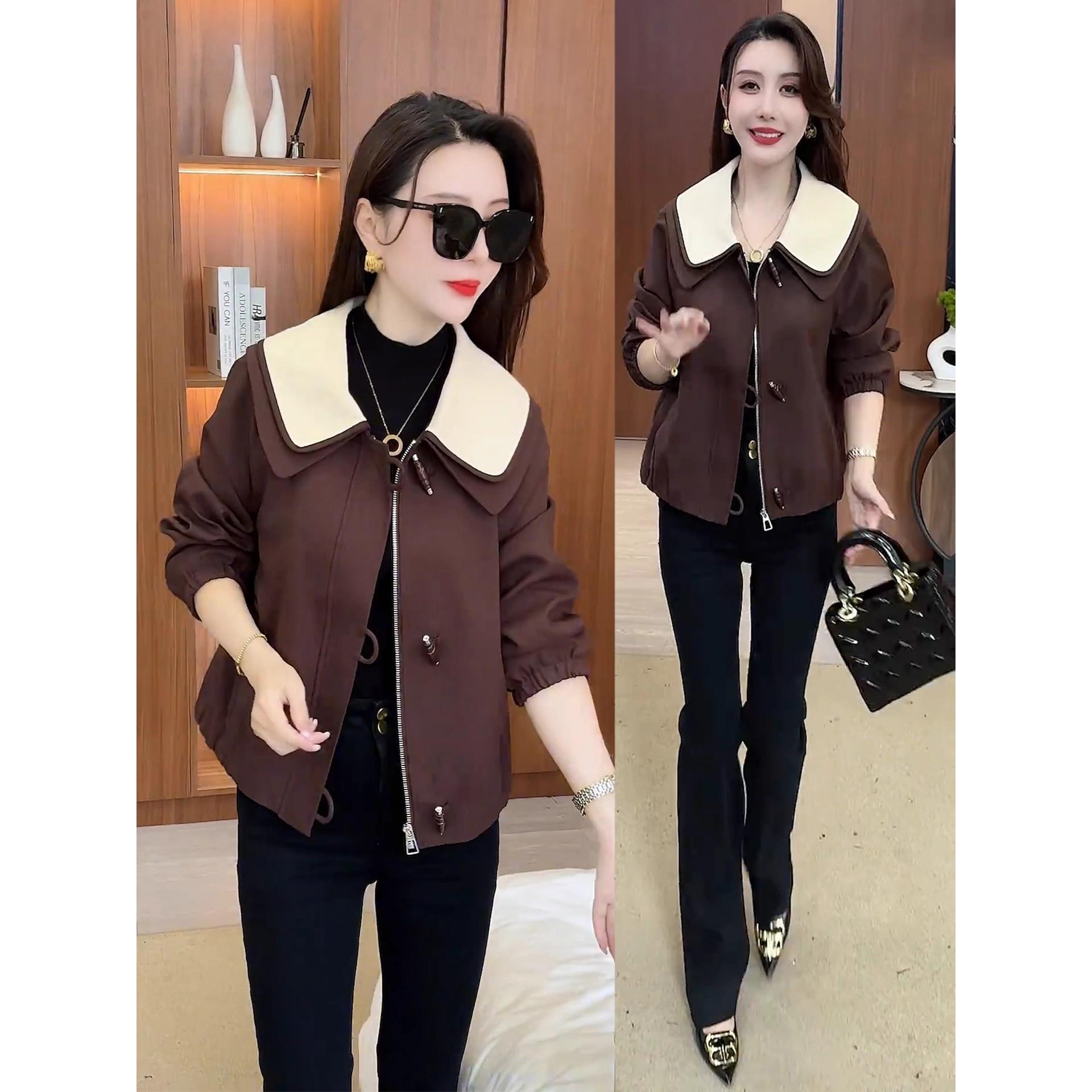 MONLOUVE时尚洋气短款外套女2025秋季新款宽松显瘦休闲百搭翻领夹