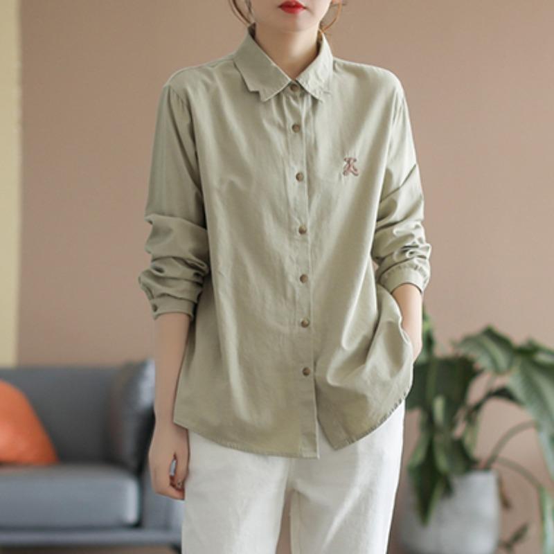 MONLOUVE妈妈刺绣全衬衫女早秋2025年新款衬衣大码胖mm长袖广东普