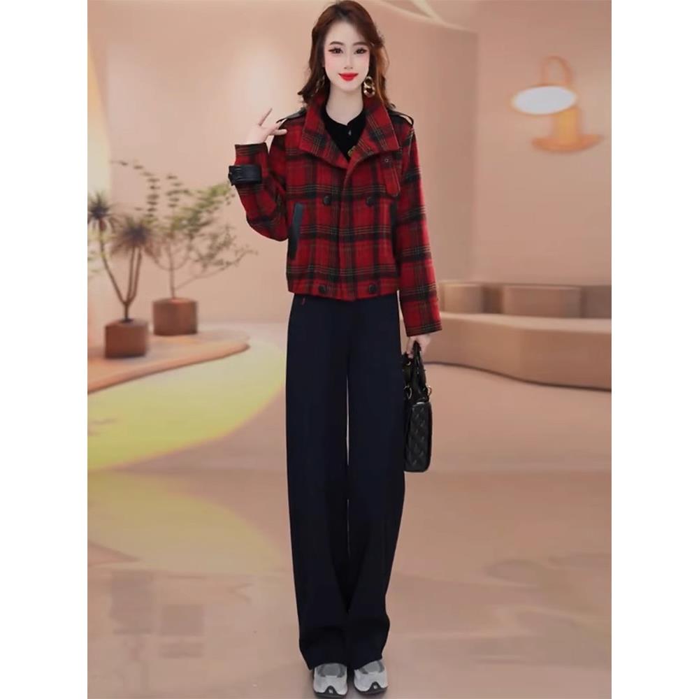 MONLOUVE时尚格子短外套女2025秋季新款洋气显瘦休闲百搭立领夹克