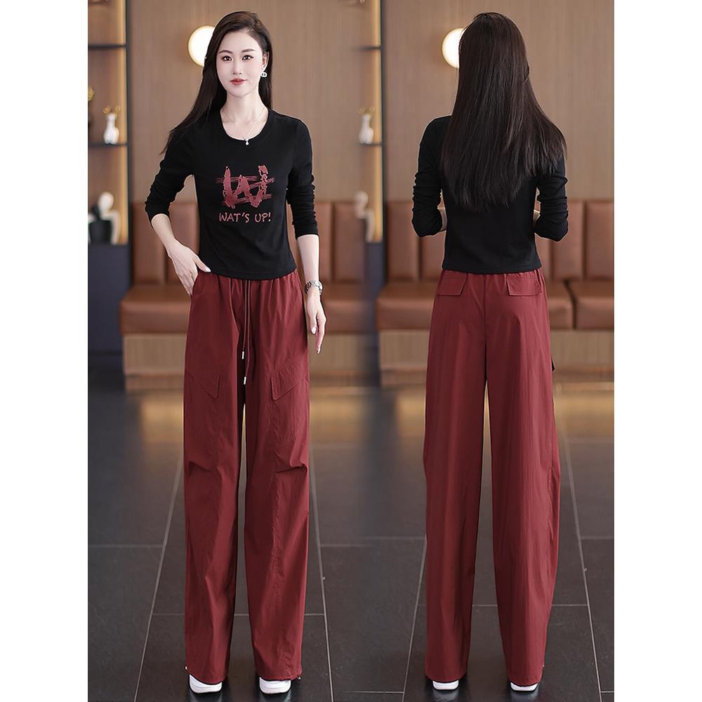 MONLOUVE时尚休闲套装女2025秋季新款洋气质字母印花长袖工装阔腿