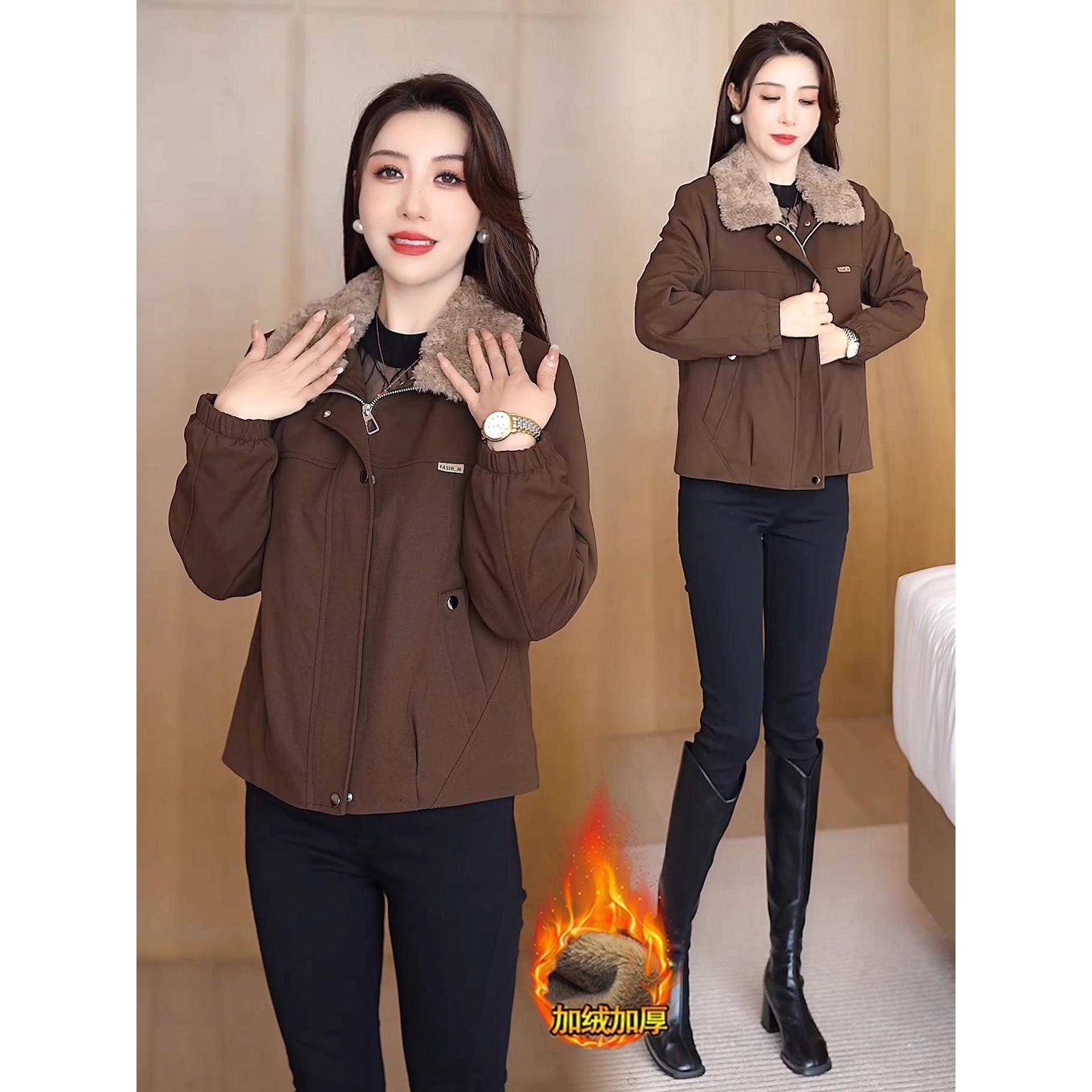 MONLOUVE加绒加厚休闲牛仔短外套女2025秋冬新款洋气宽松显瘦保暖