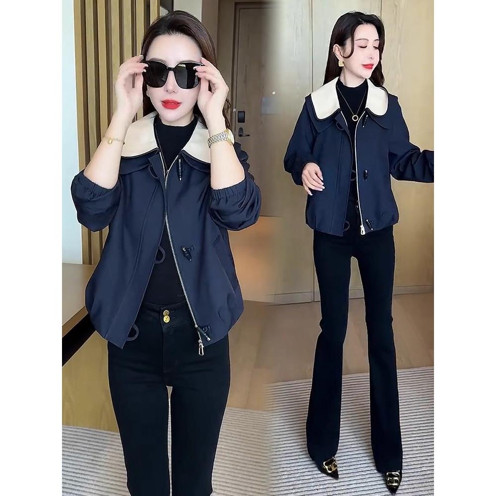 MONLOUVE时尚休闲短外套女秋季新款韩版宽松翻领夹克衫百搭气质长