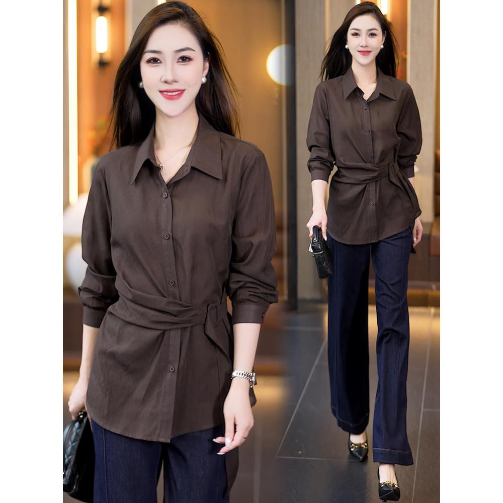 MONLOUVE2025秋季新款时尚气质翻领衬衫女时髦宽松显瘦职业风长袖