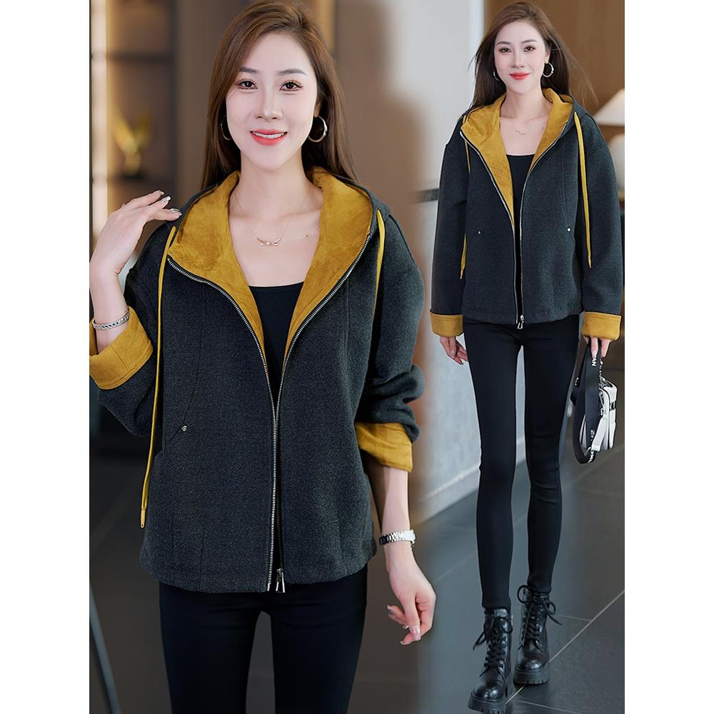 MONLOUVE时尚立领短外套女2025秋季新款韩版潮流撞色袖拉炼百搭洋