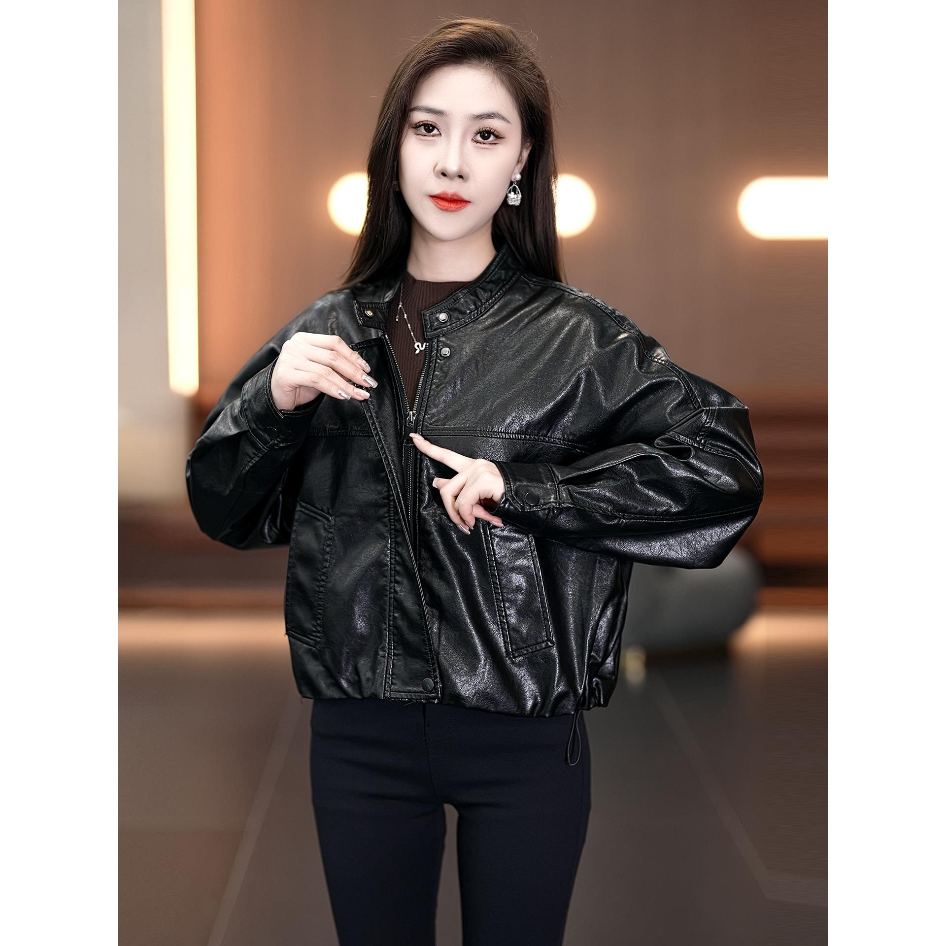 MONLOUVE时尚皮衣短款外套女2025秋季新款气质宽松休闲宽松机车服