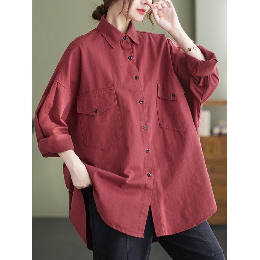 MONLOUVE覆古宽松长袖衬衫洋气高端衬衣2025春秋季新款大码胖MM显