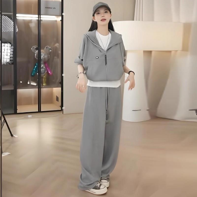 MONLOUVE休闲运动套装女2025秋季新款洋气显瘦连帽开衫外套阔腿裤