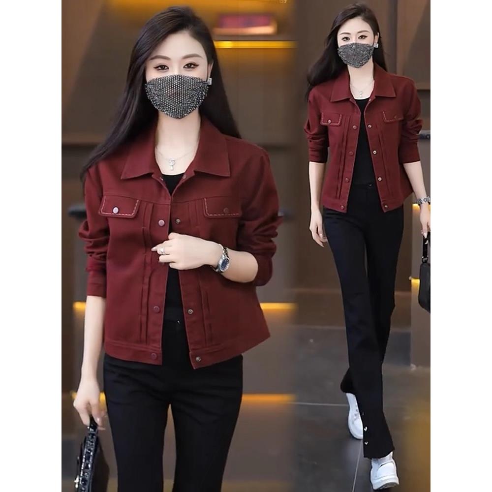 MONLOUVE时尚纯色牛仔短外套女2025秋季新款休闲百搭显瘦小个子夹