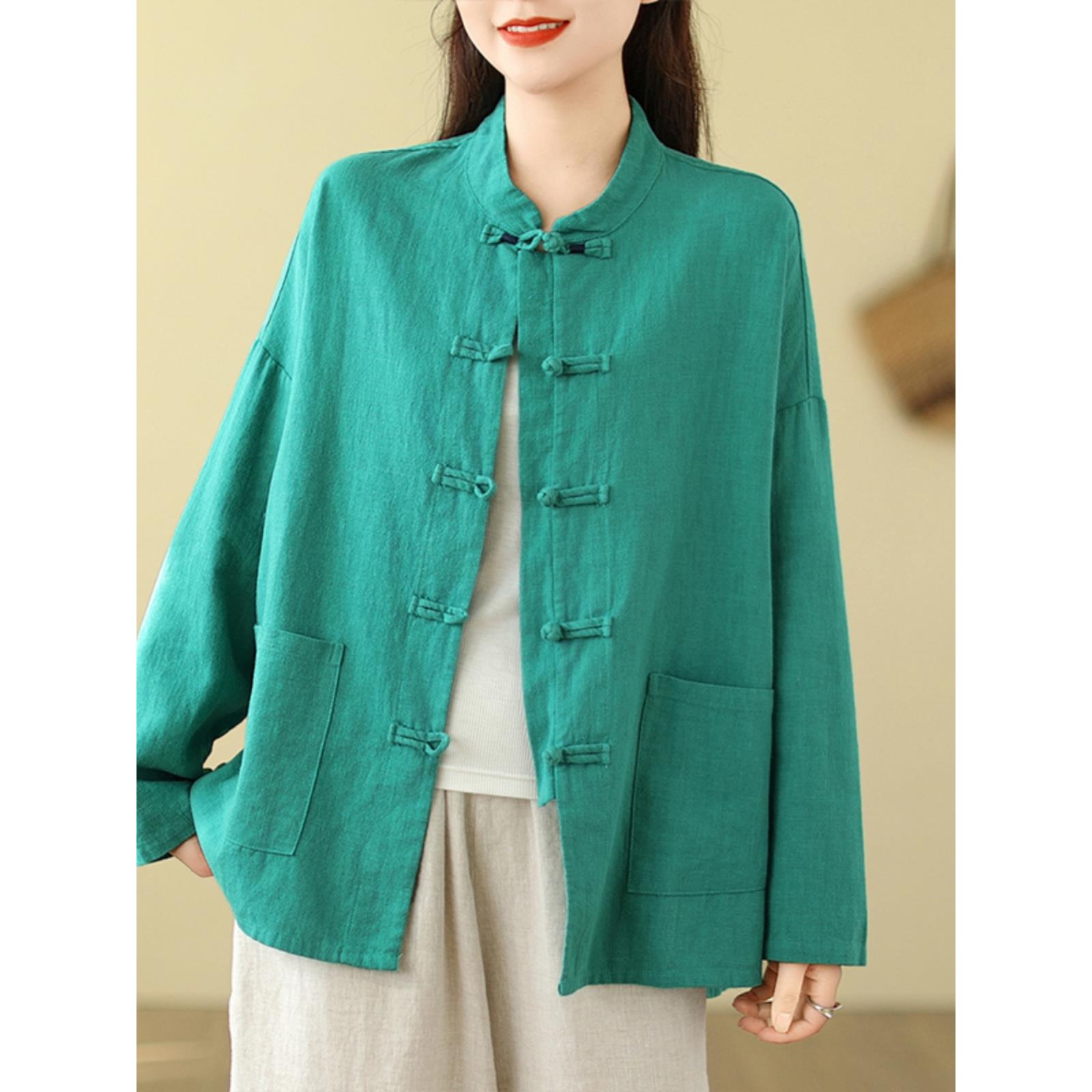 MONLOUVE中式改良唐装衬衫外套女秋覆古国风禅意立领茶服盘扣上衣