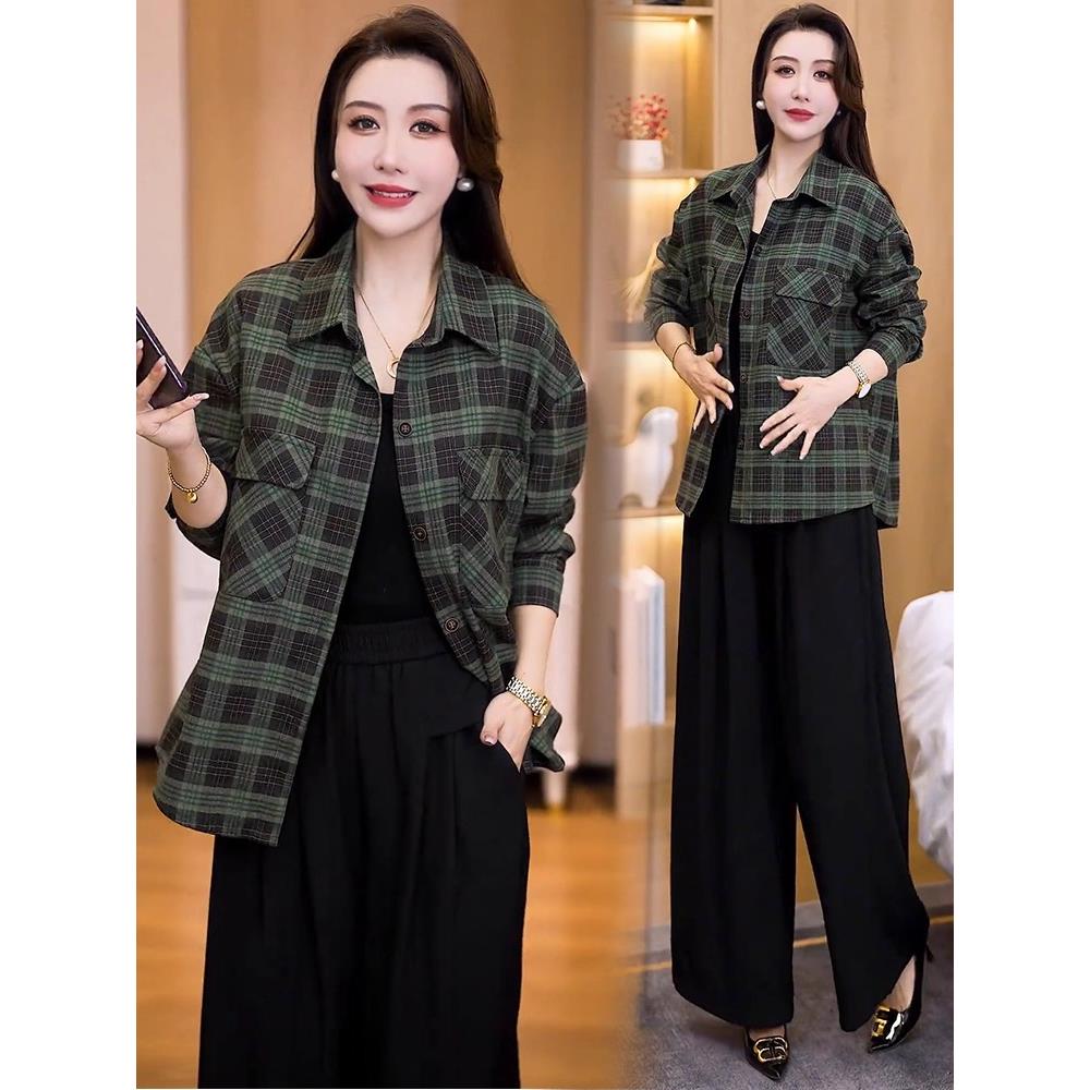 MONLOUVE休闲格子衬衫外套女2025秋季新款洋气显瘦宽松百搭时尚衬