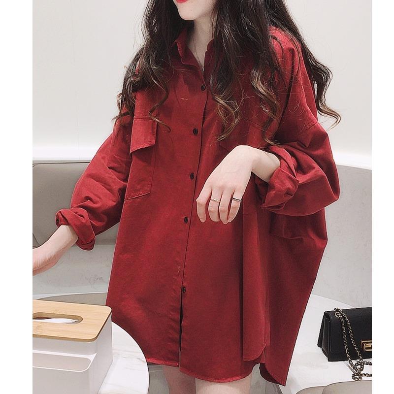 MONLOUVE广东普宁大码长袖衬衫女2025秋季新款胖mm宽松显瘦中长款