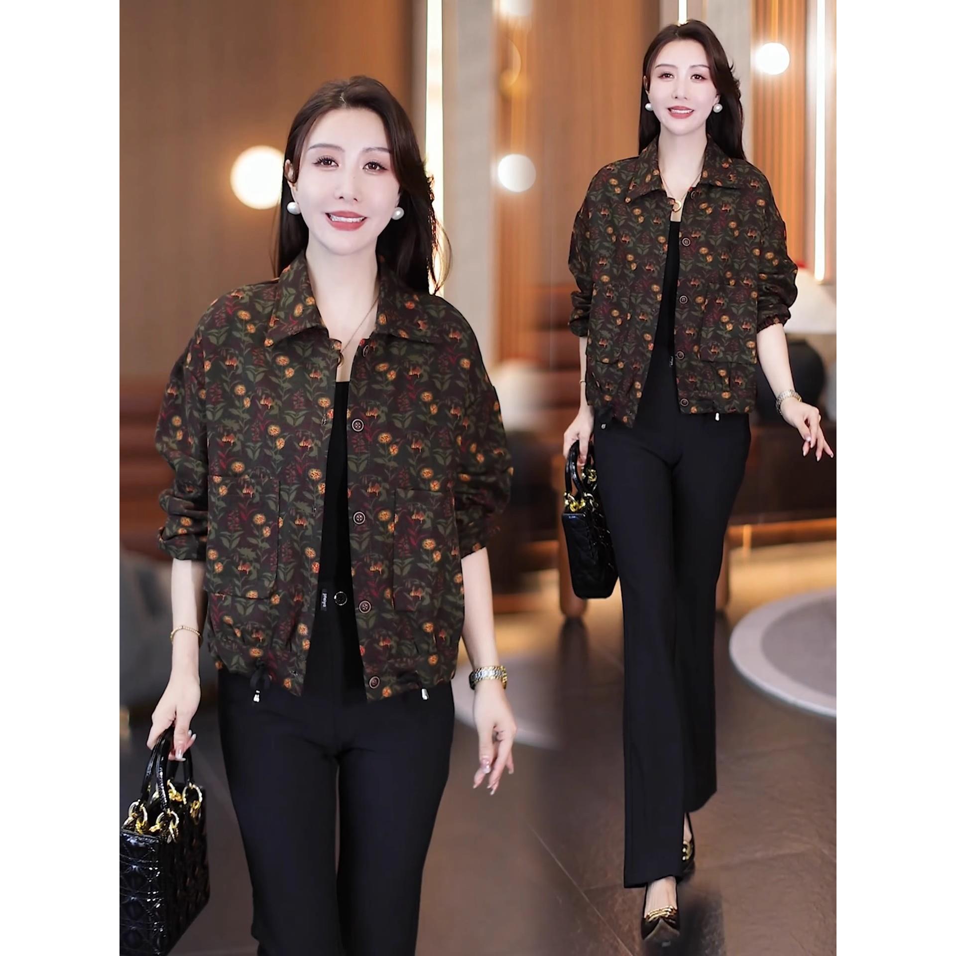 MONLOUVE时尚印花短外套女2025秋季新款气质宽松显瘦百搭短款休闲