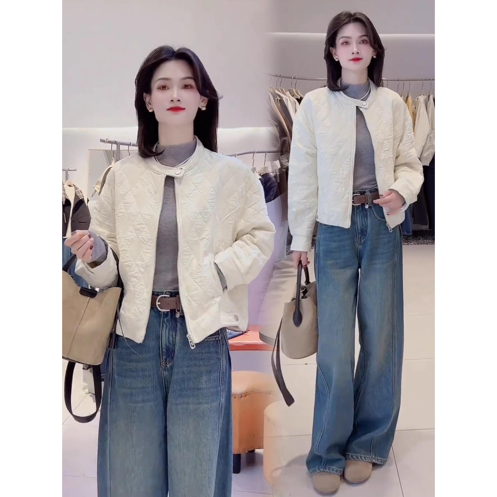 MONLOUVE时尚洋气菱格短外套女2025秋季新款宽松休闲显瘦小个子百