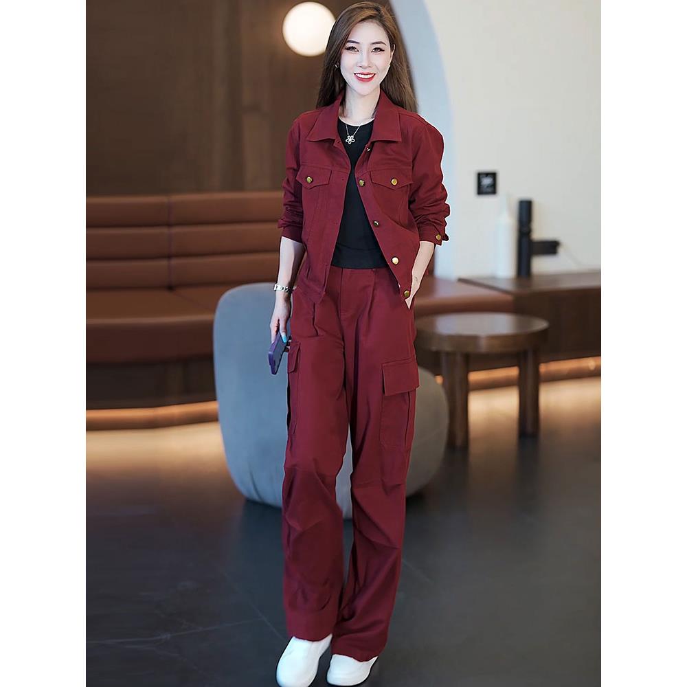 MONLOUVE工装风牛仔套装女2025秋季新款显瘦减龄短外套阔腿裤时尚