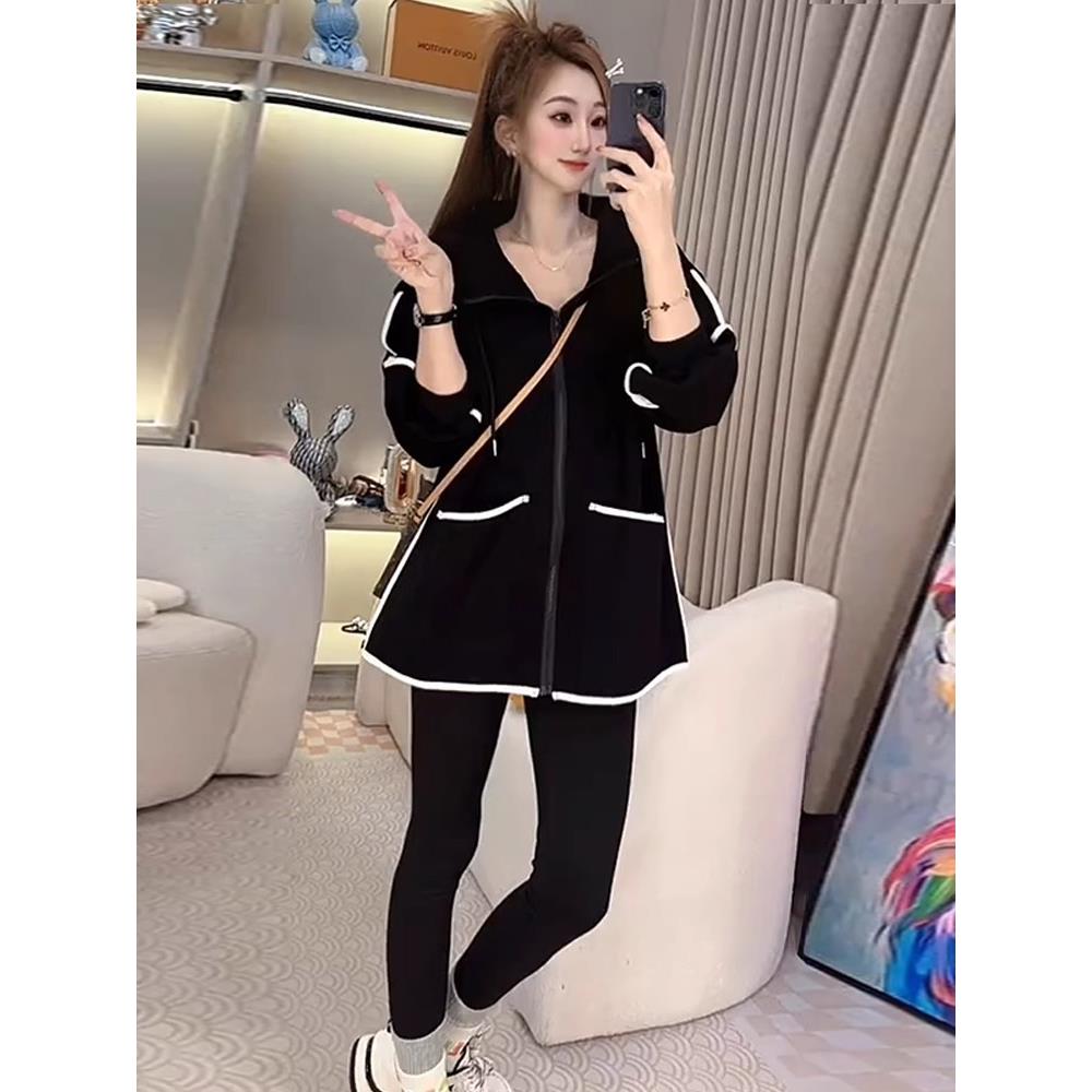 MONLOUVE时尚休闲卫衣外套女2025秋冬新款洋气宽松显瘦中长款百搭