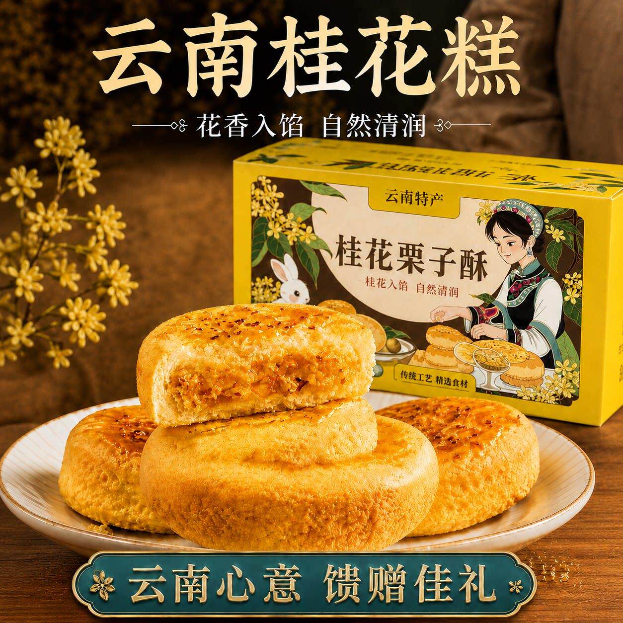 -云南特产桂花糕点心桂花栗子酥中式糕点送礼巨好吃的网红小零食