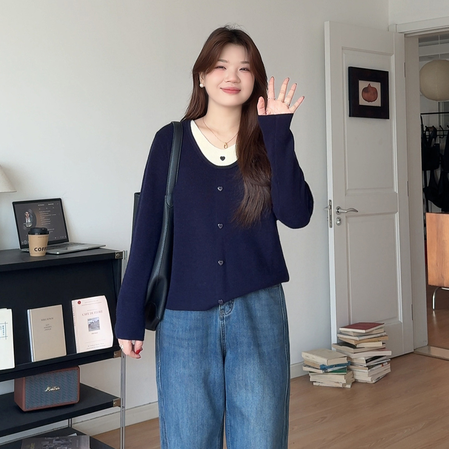 微胖的喵喵大码女装胖mm秋冬季爱心扣假两件针织上衣打底毛衣9369,女装/女士精品,大码内搭,淘宝优惠券,粉丝福利购,淘宝优惠卷