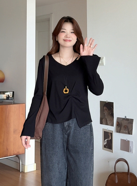 微胖的喵喵大码女装适合胖mm秋季2025巨显瘦V领针织上衣洋气0272