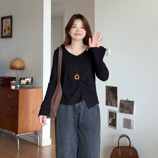 适合胖mm秋季 女装 2025巨显瘦V领针织上衣洋气0272 喵喵大码 微胖