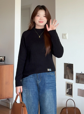 微胖的喵喵大码女装胖mm冬季穿搭半高领针织上衣巨显瘦打底衫4379