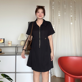 休闲巨好看 微胖 胖mm夏季 喵喵大码 显瘦遮肚polo连衣裙2745 女装