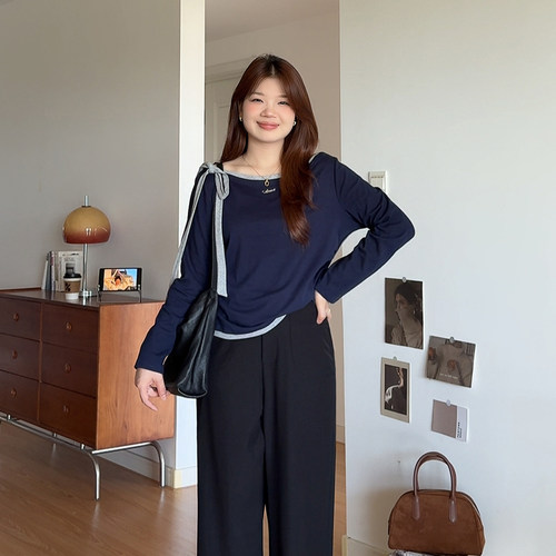 大码女装蝴蝶结设计感巨显瘦上衣