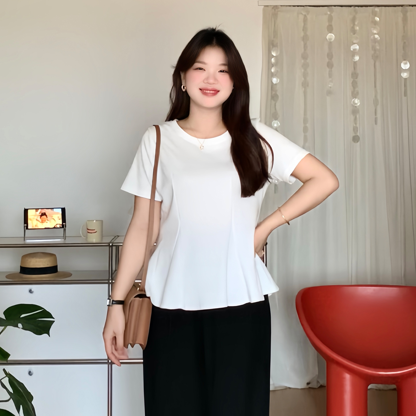 大码女装收腰鱼尾短袖T恤上衣