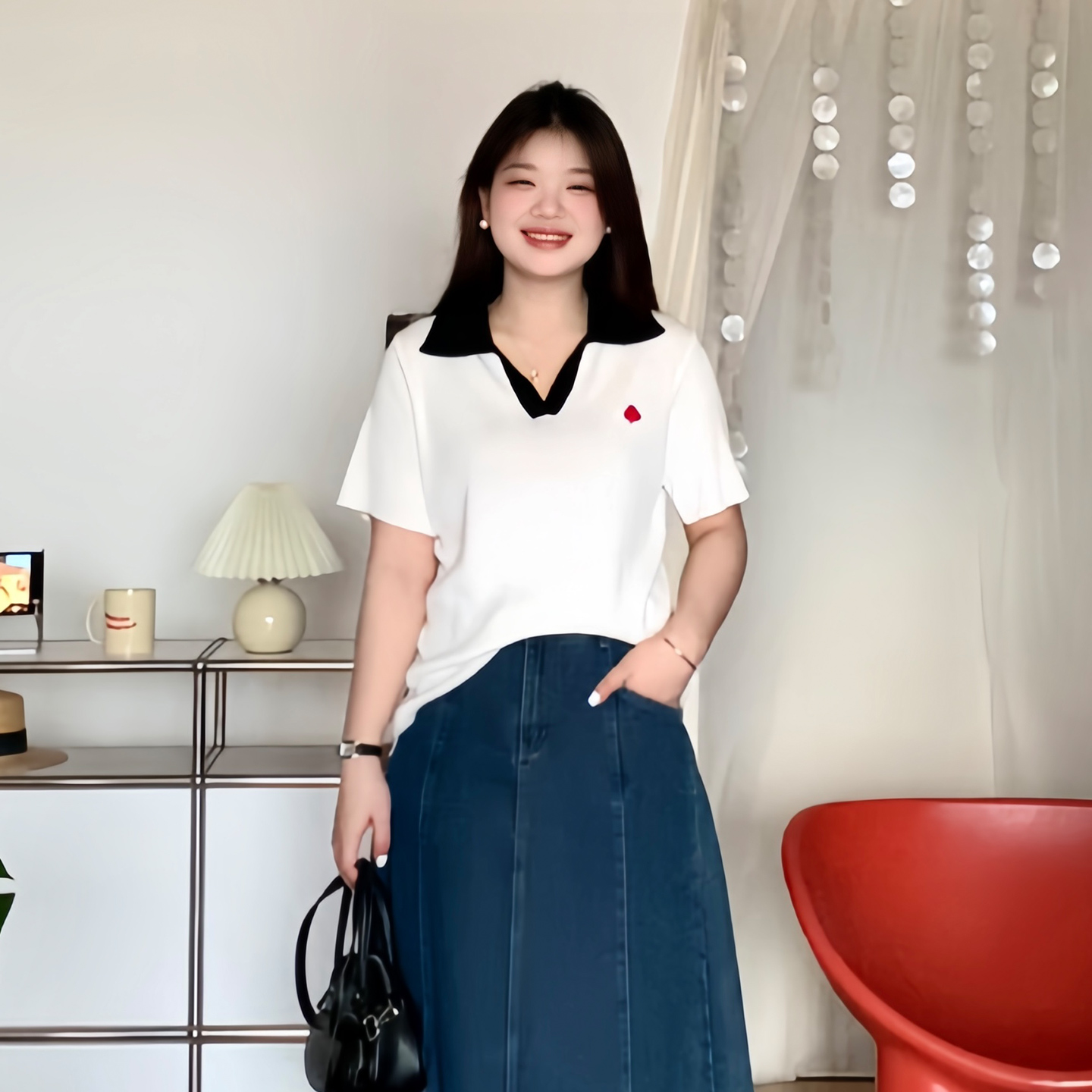 大码女装遮肉显瘦针织短袖T恤