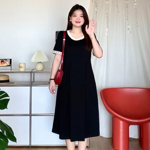 喵喵 女装 微胖 大码 4434 mm夏季 特别漂亮显瘦蕾丝方领掐腰连衣裙