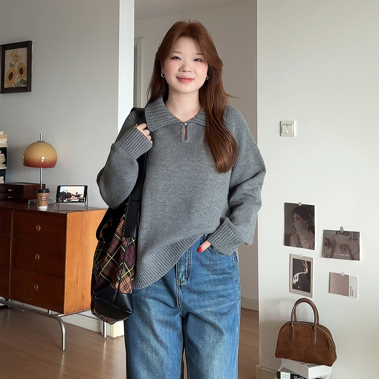 微胖的喵喵大码女装翻领设计感毛衣胖mm秋冬新款巨显瘦针织衫2118,女装/女士精品,大码内搭,淘宝优惠券,粉丝福利购,淘宝优惠卷