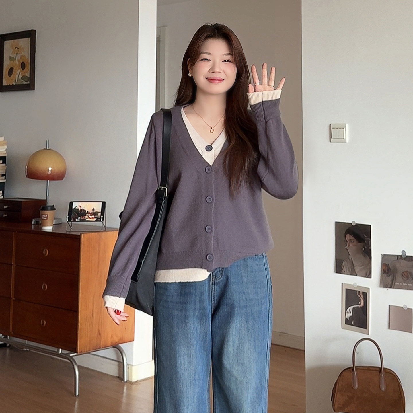 微胖的喵喵大码女装胖mm秋冬V领拼接气质假两件针织毛衣开衫3807,女装/女士精品,大码内搭,淘宝优惠券,粉丝福利购,淘宝优惠卷