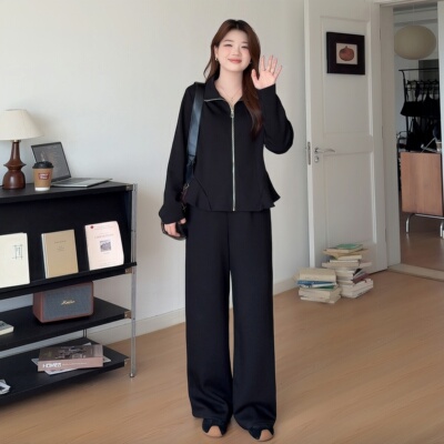 大码女装运动风上衣裤子两件套装