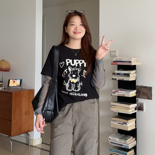 遮肉显瘦T恤假两件正肩上衣 微胖 适合胖mm秋季 女装 1996 喵喵大码