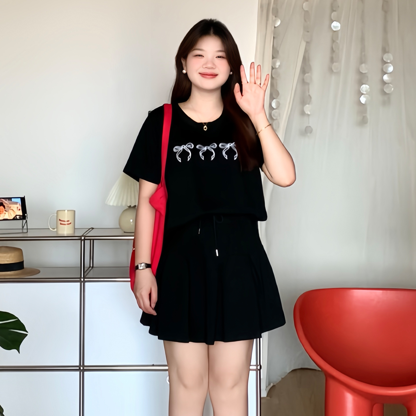 大码女装遮肉显瘦短袖裙子两件套